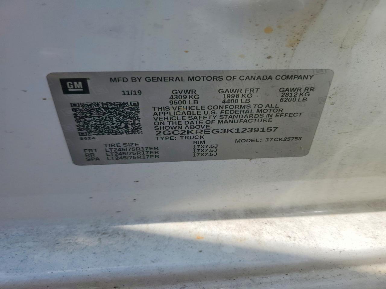 2GC2KREG3K1239157 · 2019 CHEVROLET SILVERADO · 12/12