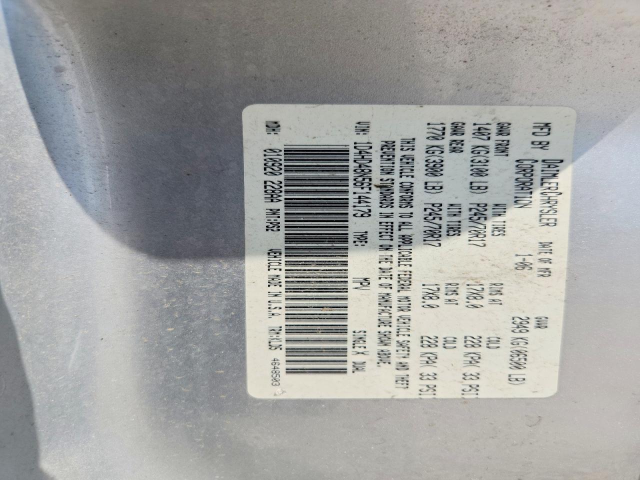 1D4HD48N56F144179 · 2006 DODGE DURANGO · 12/12