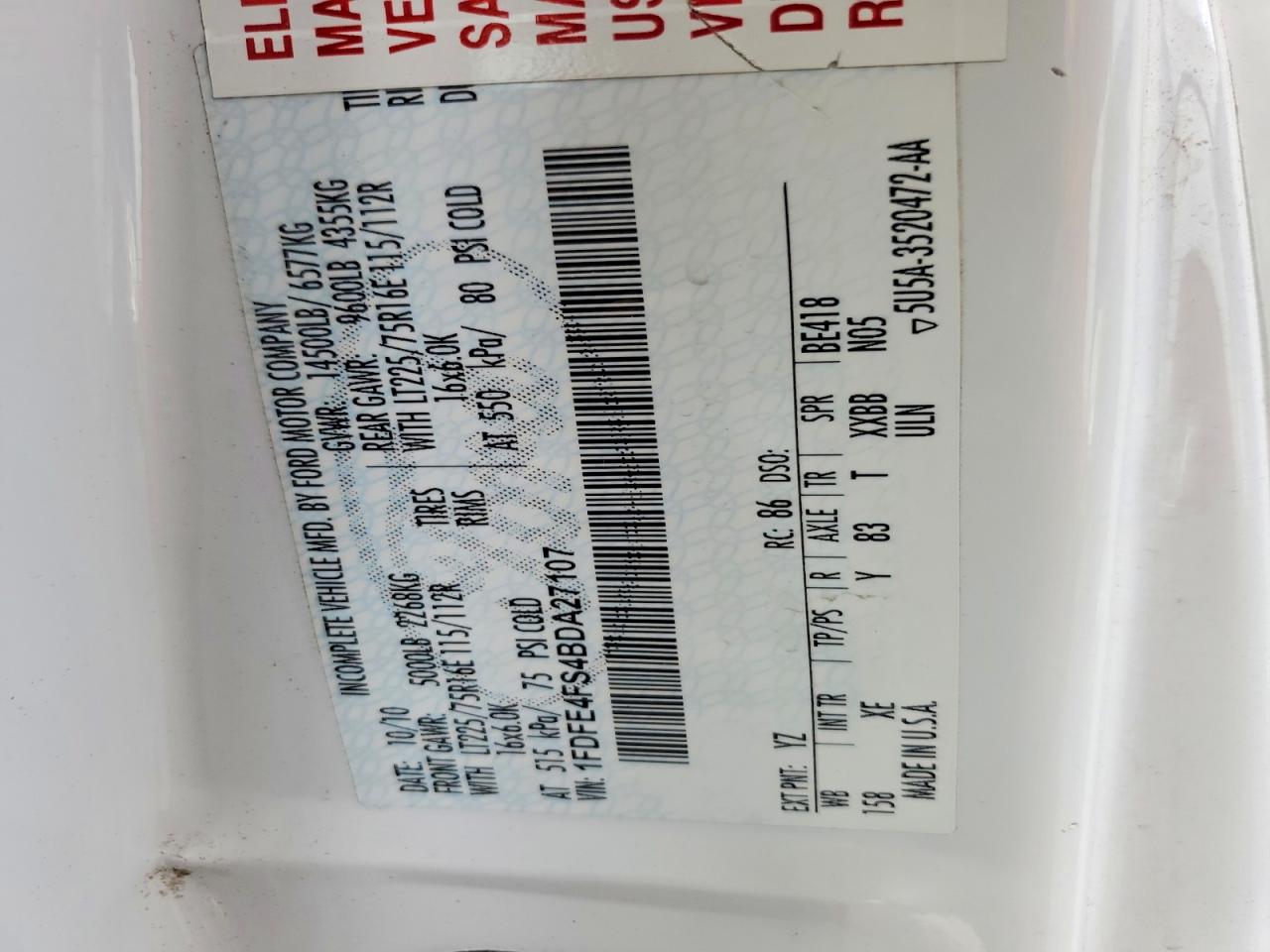 1FDFE4FS4BDA27107 · 2011 FORD E450 · 12/12