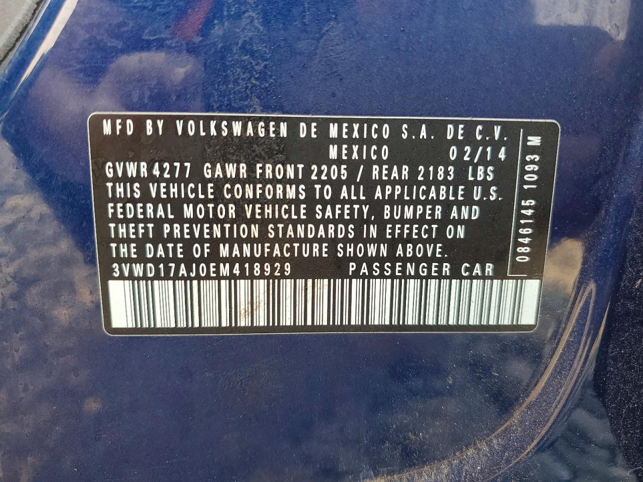 3VWD17AJ0EM418929 · 2014 VOLKSWAGEN JETTA · 12/12