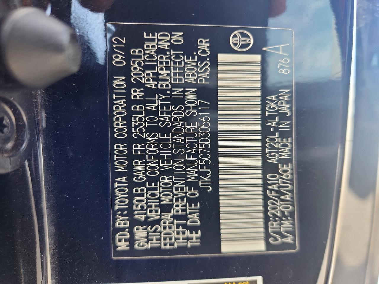 JTKJF5C75D3056117 · 2013 SCION TC · 12/12