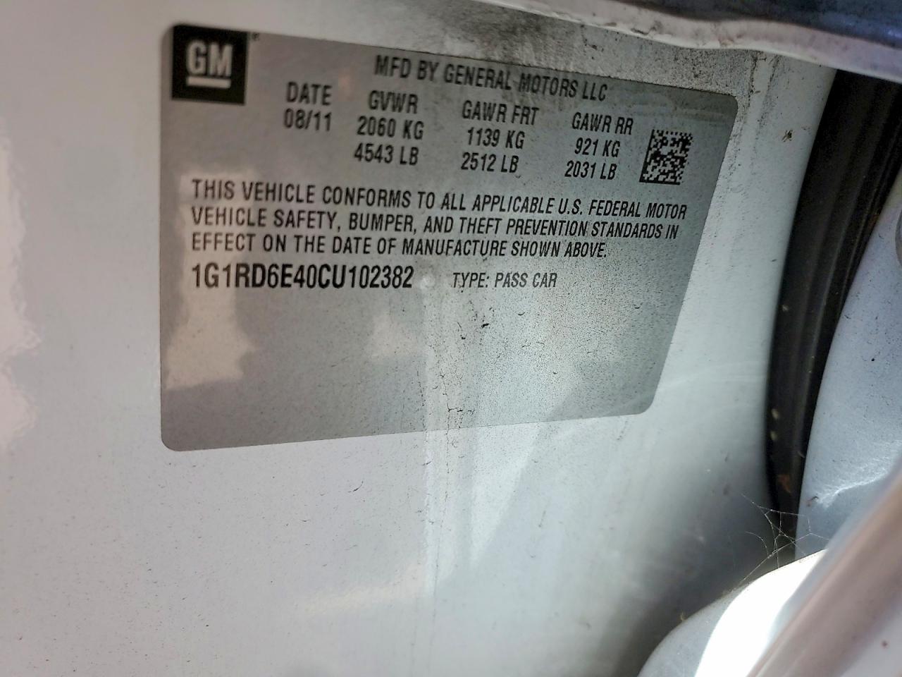 1G1RD6E40CU102382 · 2012 CHEVROLET VOLT · 12/12