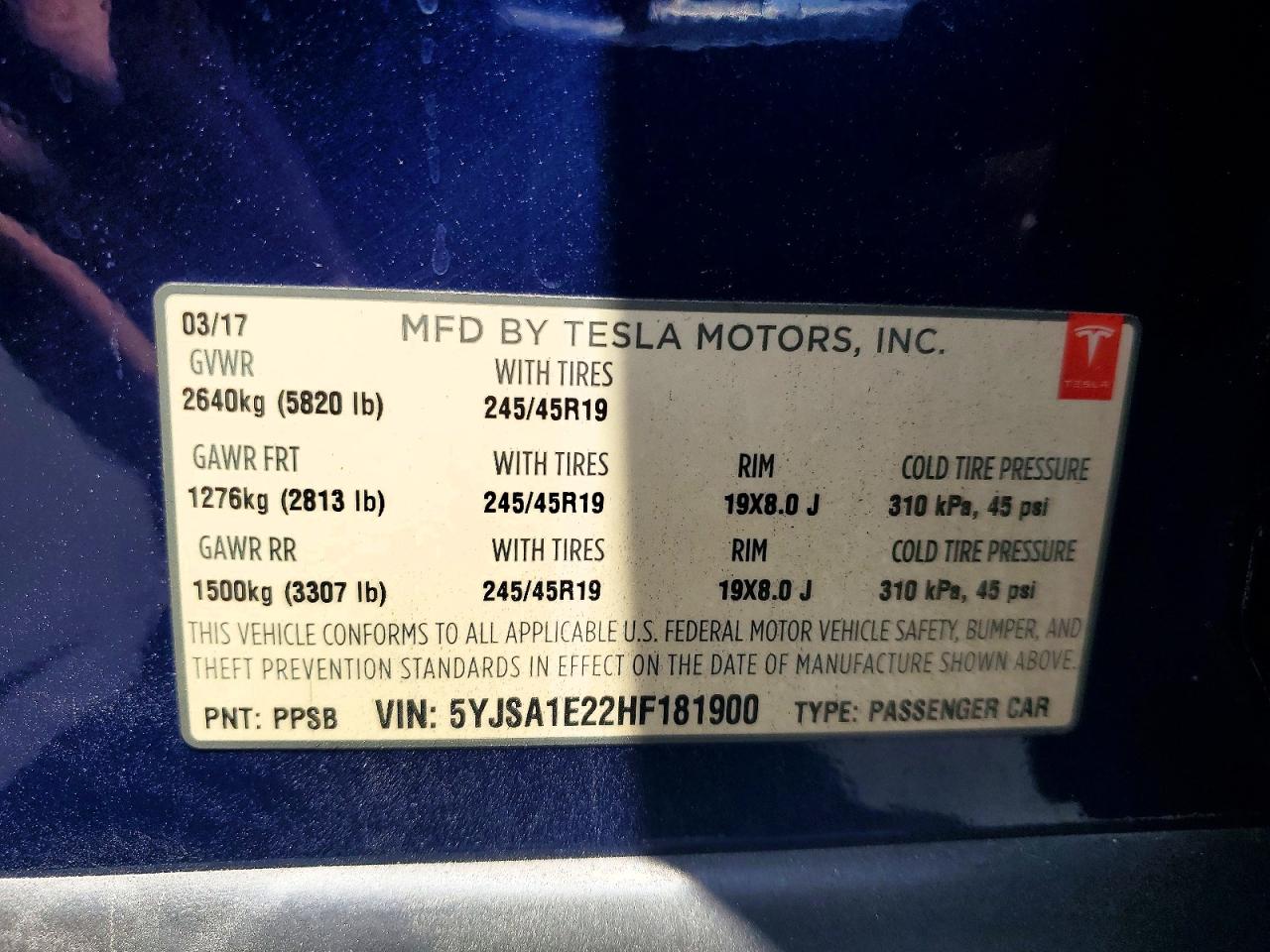 5YJSA1E22HF181900 · 2017 TESLA MODEL S · 12/12