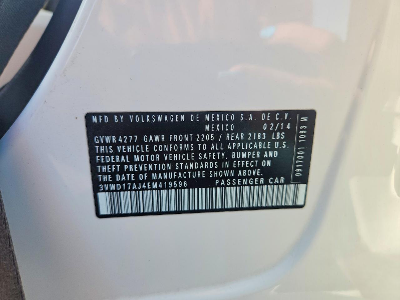 3VWD17AJ4EM419596 · 2014 VOLKSWAGEN JETTA · 12/12