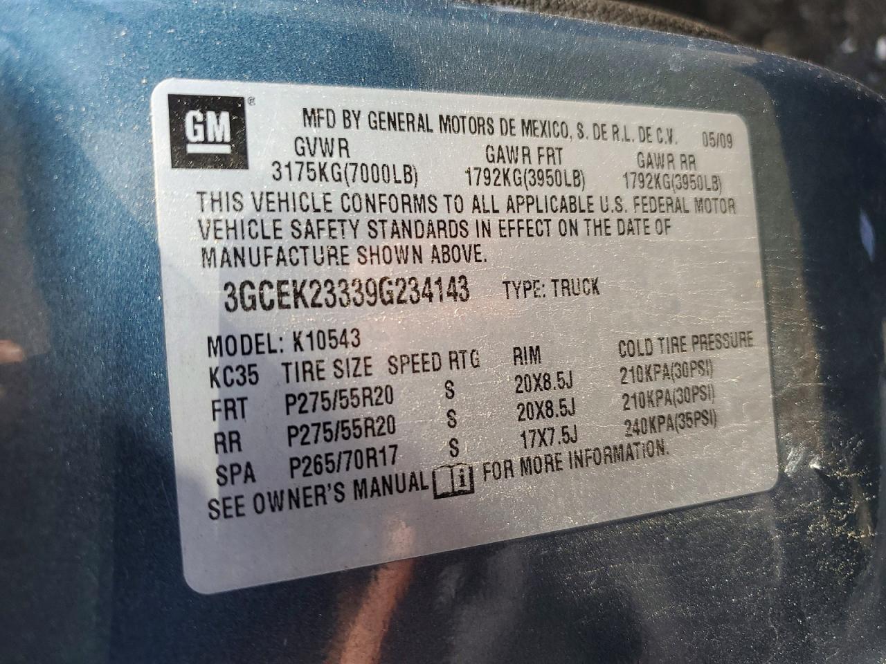 3GCEK23339G234143 · 2009 CHEVROLET SILVERADO · 12/12