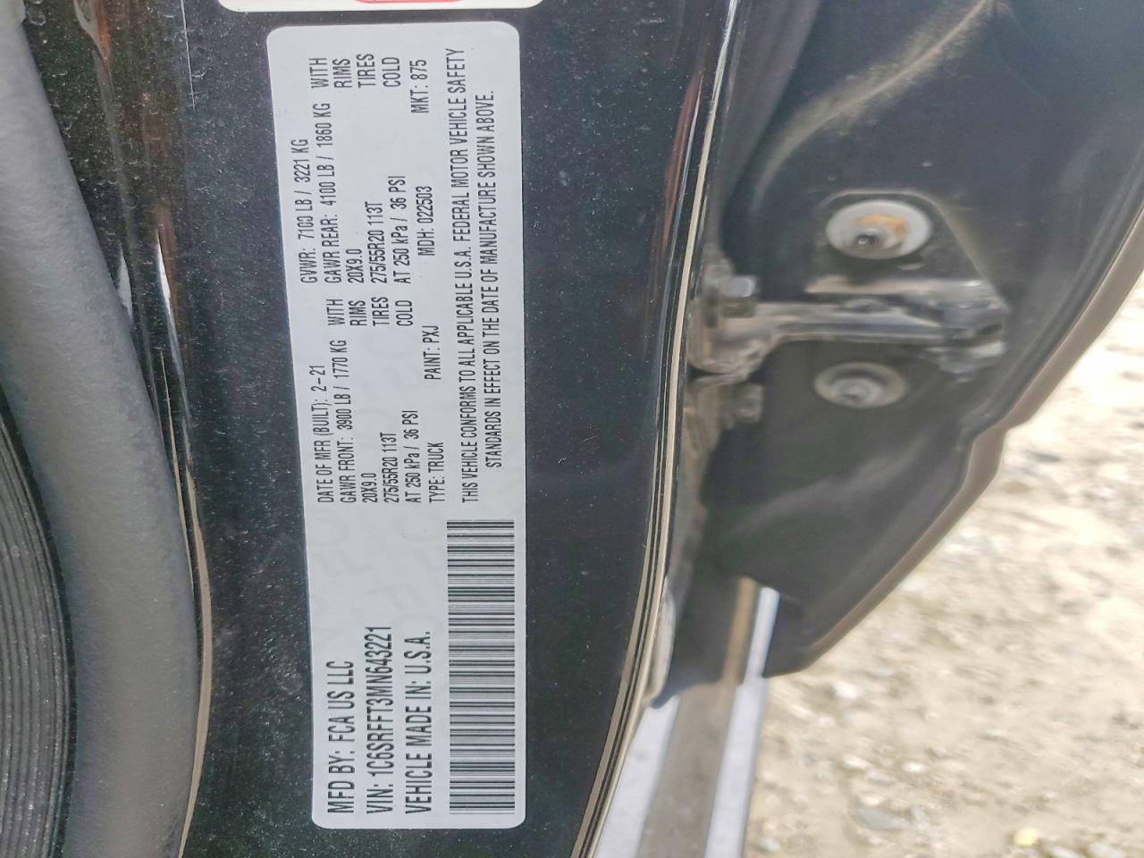 1C6SRFFT3MN643221 · 2021 RAM 1500 · 12/12