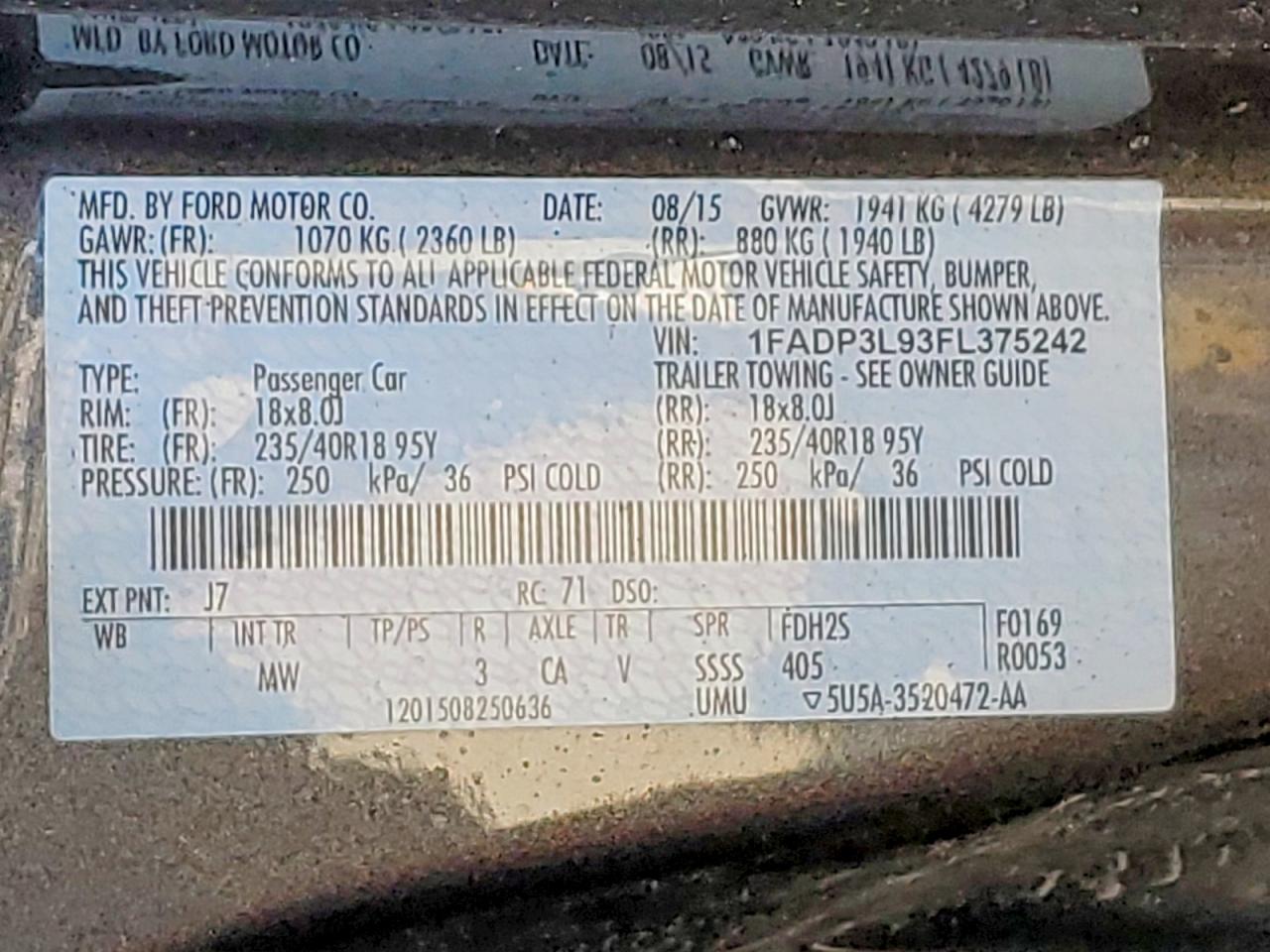 1FADP3L93FL375242 · 2015 FORD FOCUS · 12/12