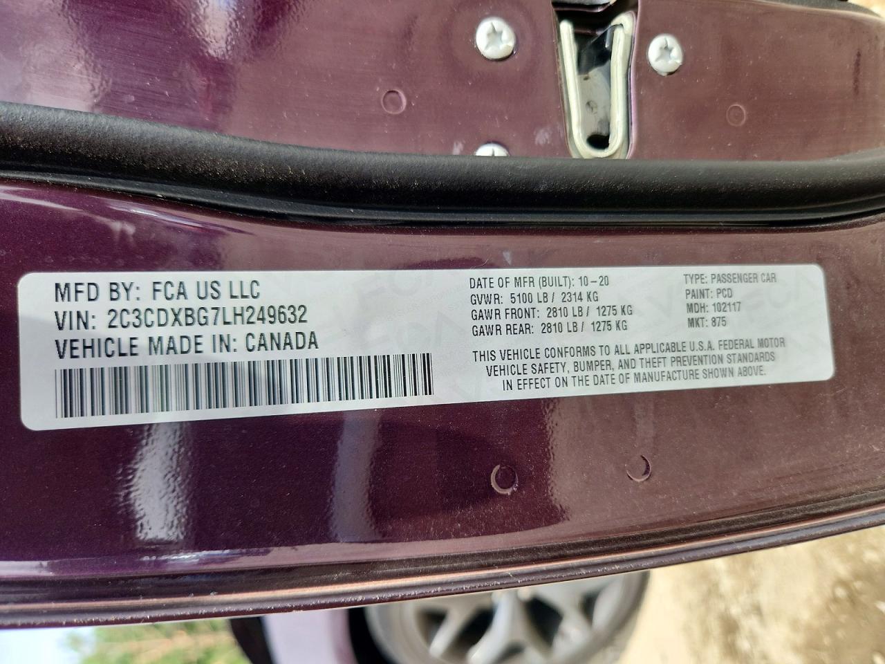 2C3CDXBG7LH249632 · 2020 DODGE CHARGER · 12/12