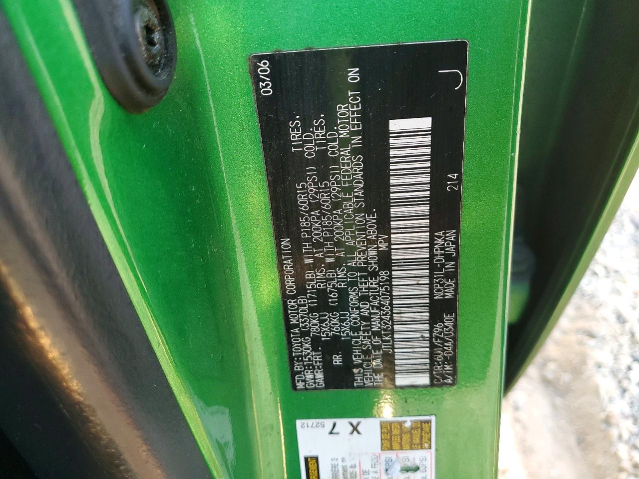 JTLKT324364075198 · 2006 SCION XB · 12/12