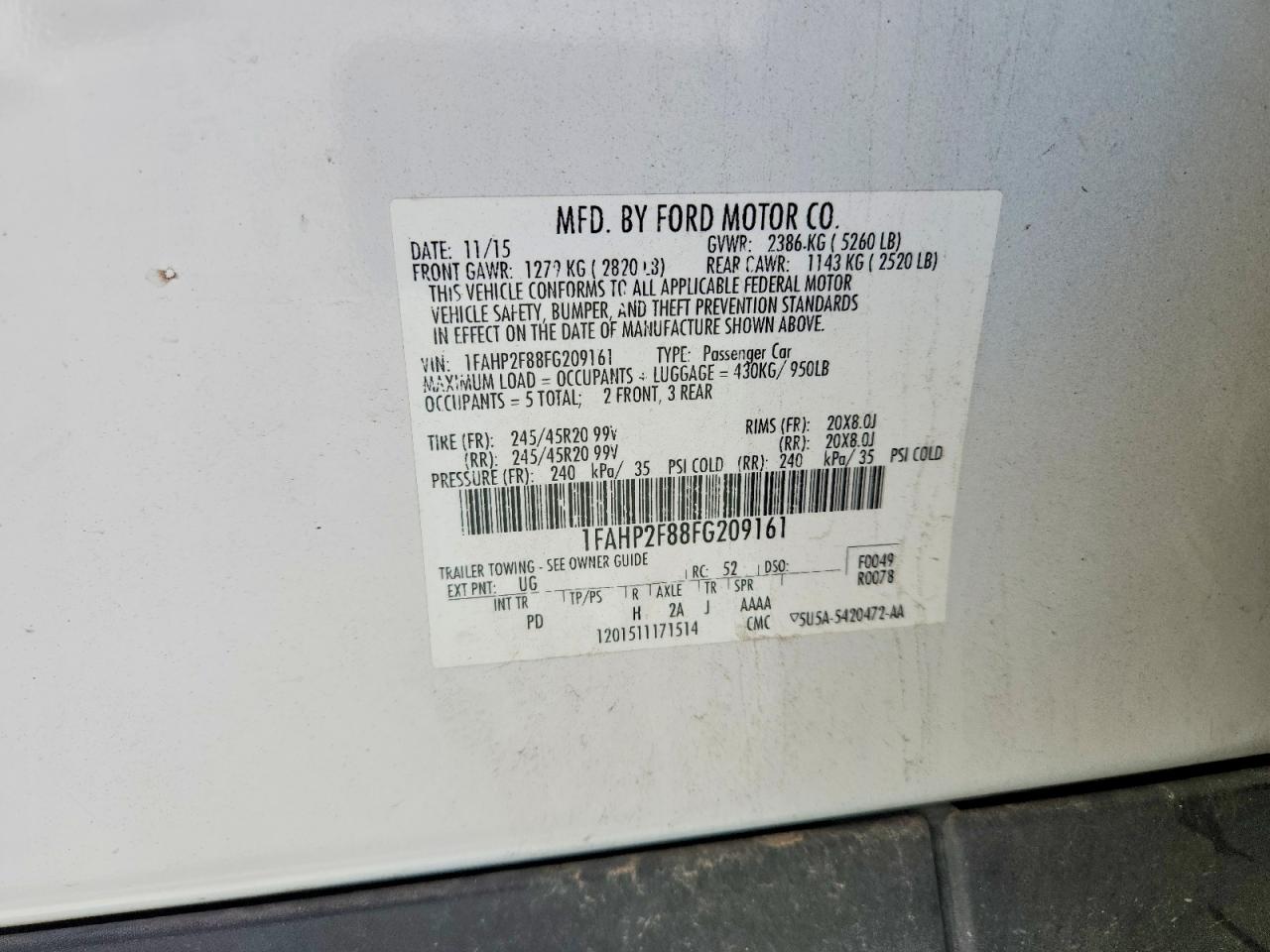 1FAHP2F88FG209161 · 2015 FORD TAURUS · 12/12