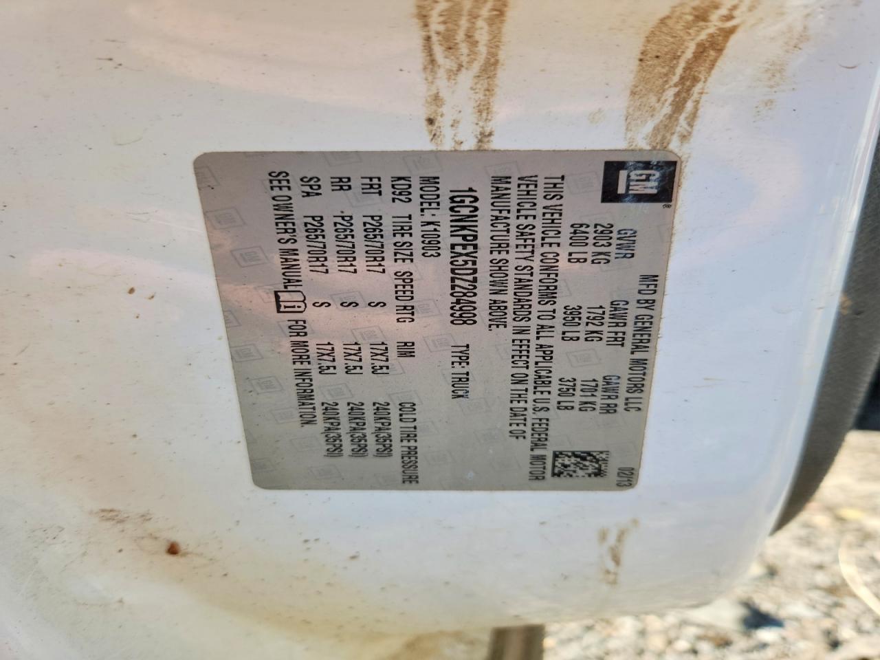 1GCNKPEX5DZ284998 · 2013 CHEVROLET SILVERADO · 12/12