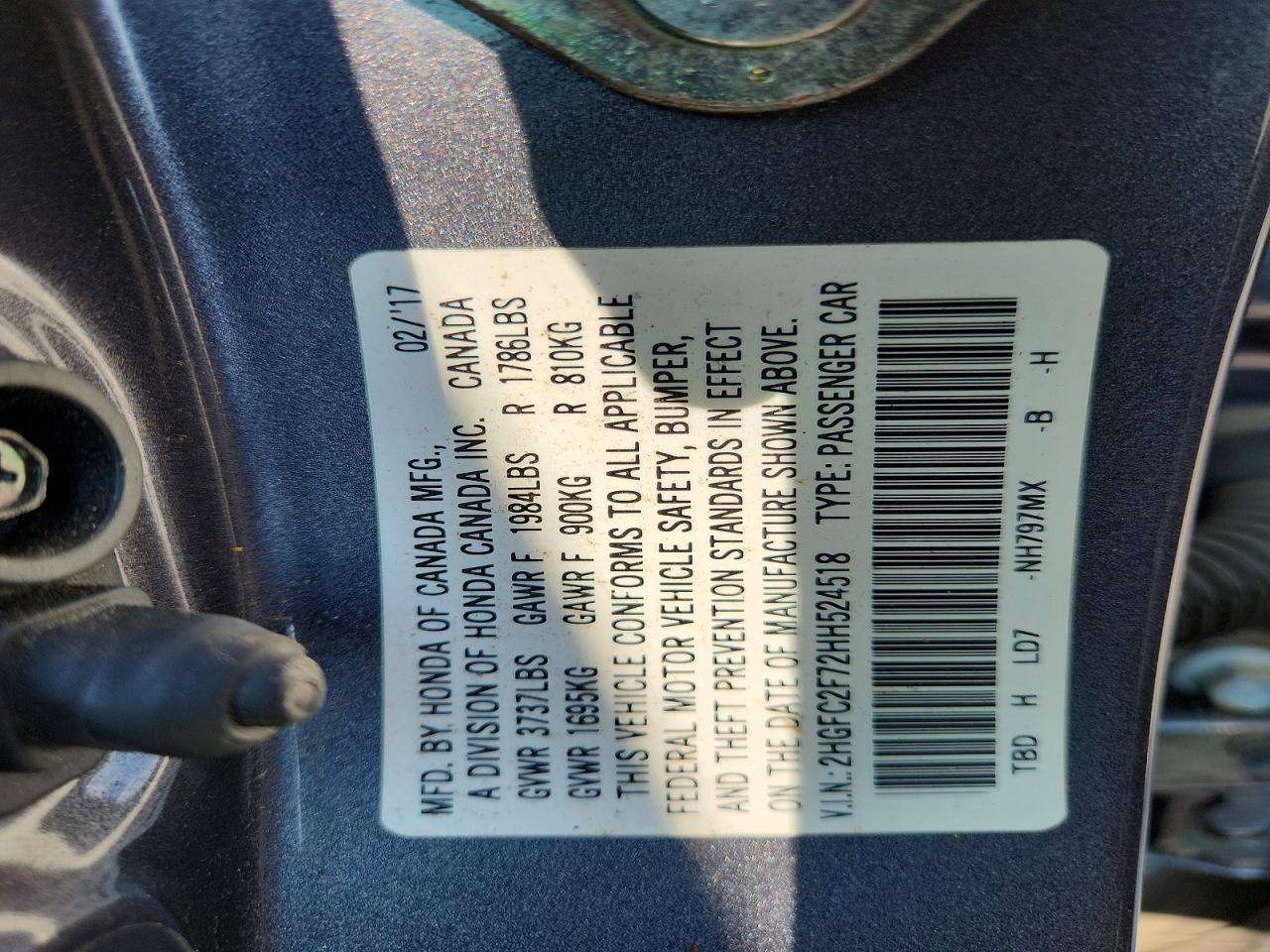 2HGFC2F72HH524518 · 2017 HONDA CIVIC · 12/12