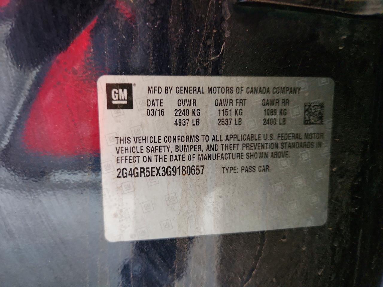 2G4GR5EX3G9180657 · 2016 BUICK REGAL · 12/12