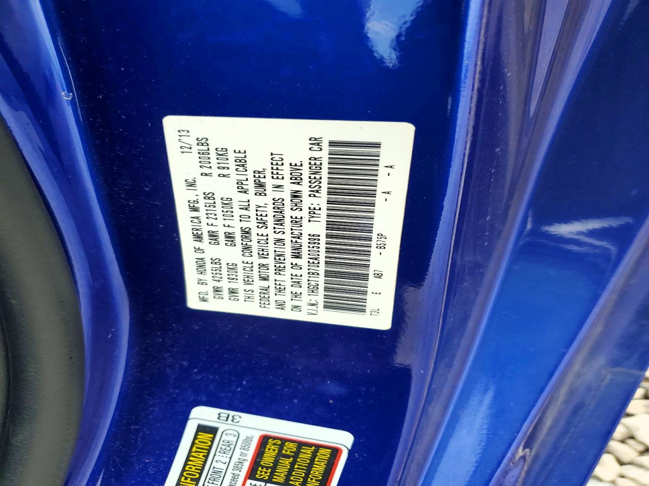 1HGCT1B70EA005996 · 2014 HONDA ACCORD · 12/12