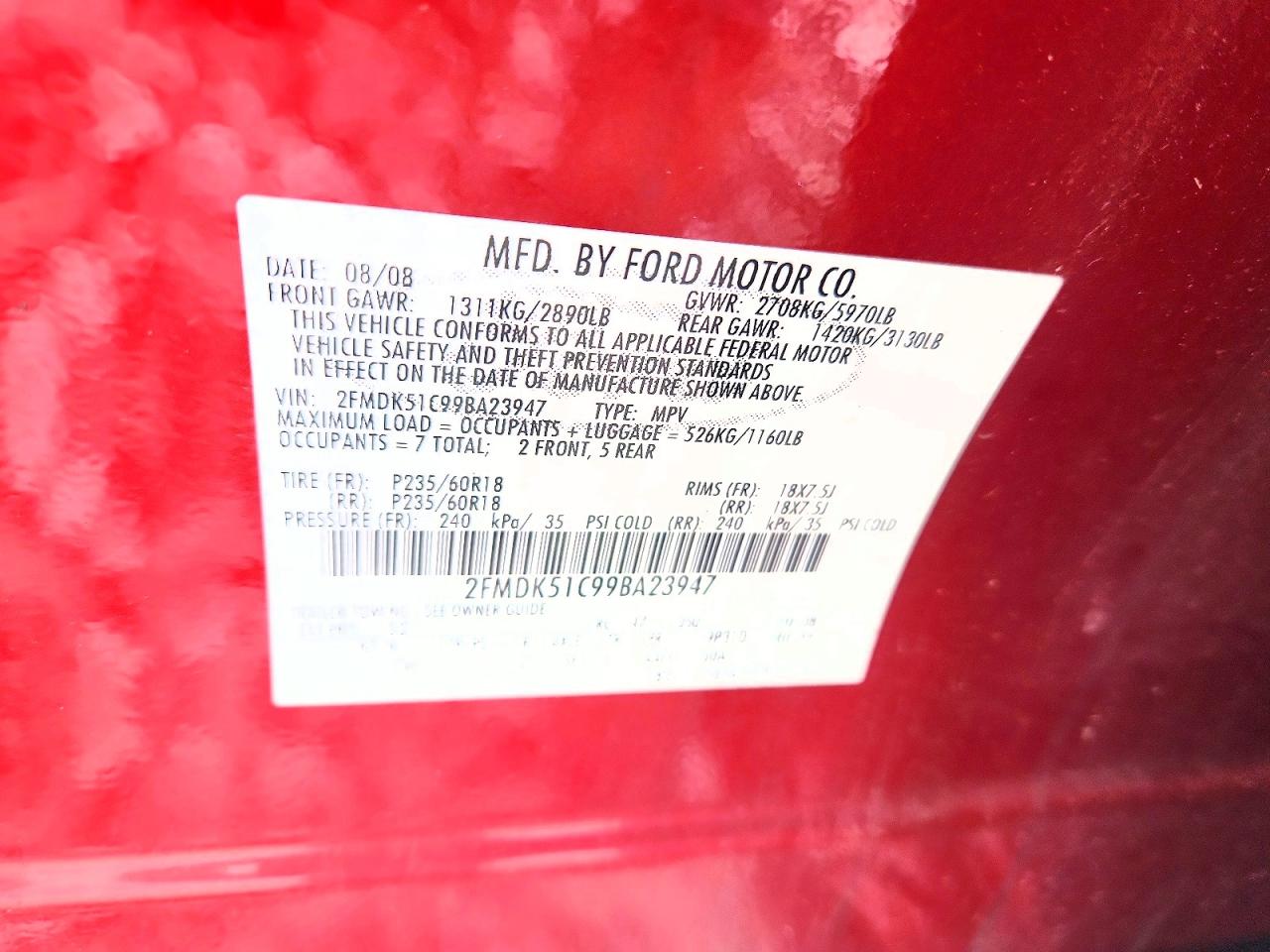 2FMDK51C99BA23947 · 2009 FORD FLEX · 12/12