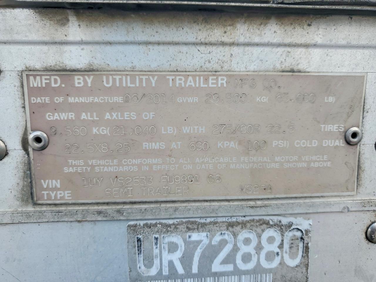 1UYVS2533FU989106 · 2015 UTILITY VS2RA · 9/11