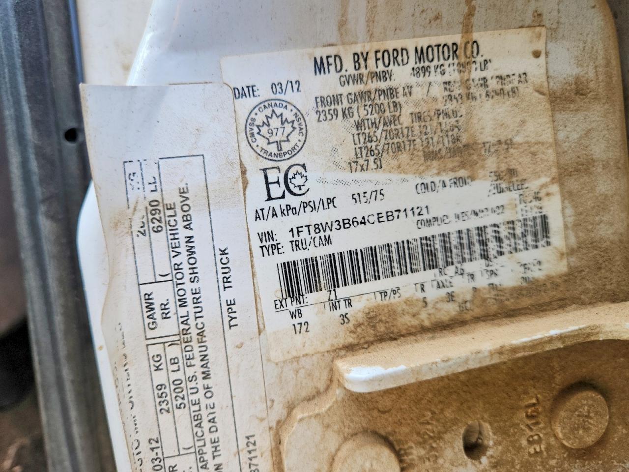 1FT8W3B64CEB71121 · 2012 FORD F350 · 12/12