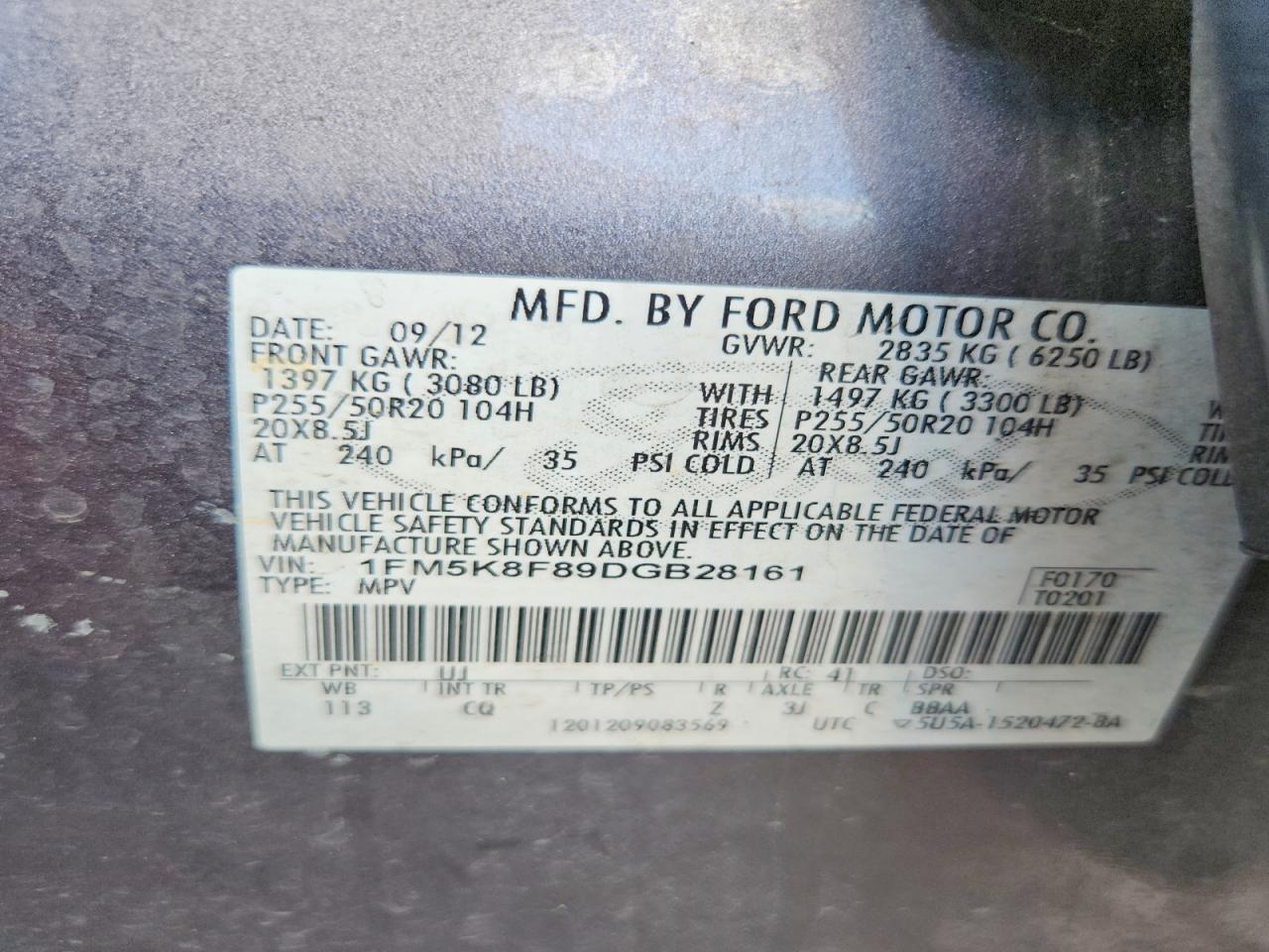 1FM5K8F89DGB28161 · 2013 FORD EXPLORER · 12/12