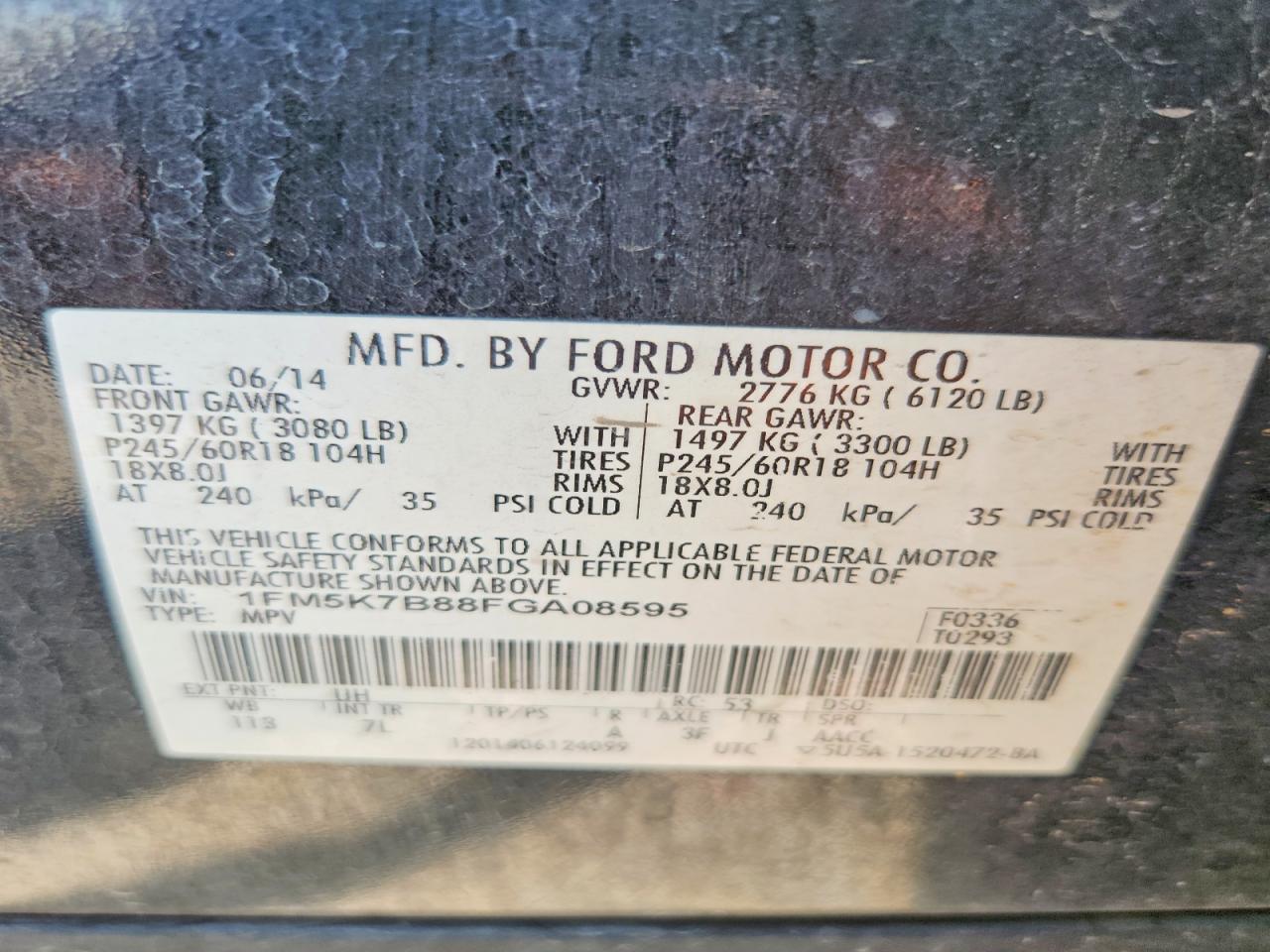 1FM5K7B88FGA08595 · 2015 FORD EXPLORER · 12/12