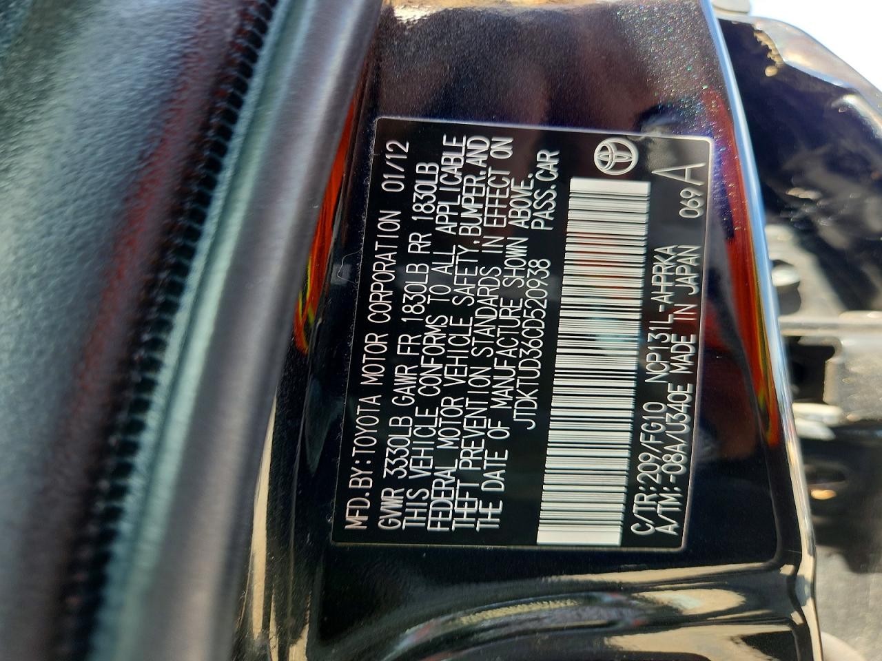 JTDKTUD36CD520938 · 2012 TOYOTA YARIS · 12/12