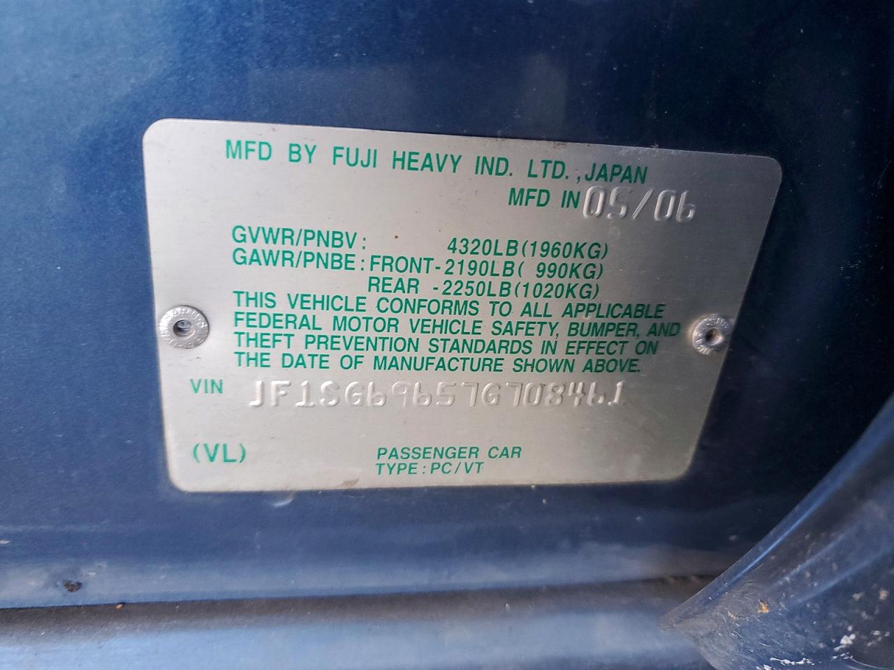 JF1SG69657G708461 · 2007 SUBARU FORESTER · 11/11