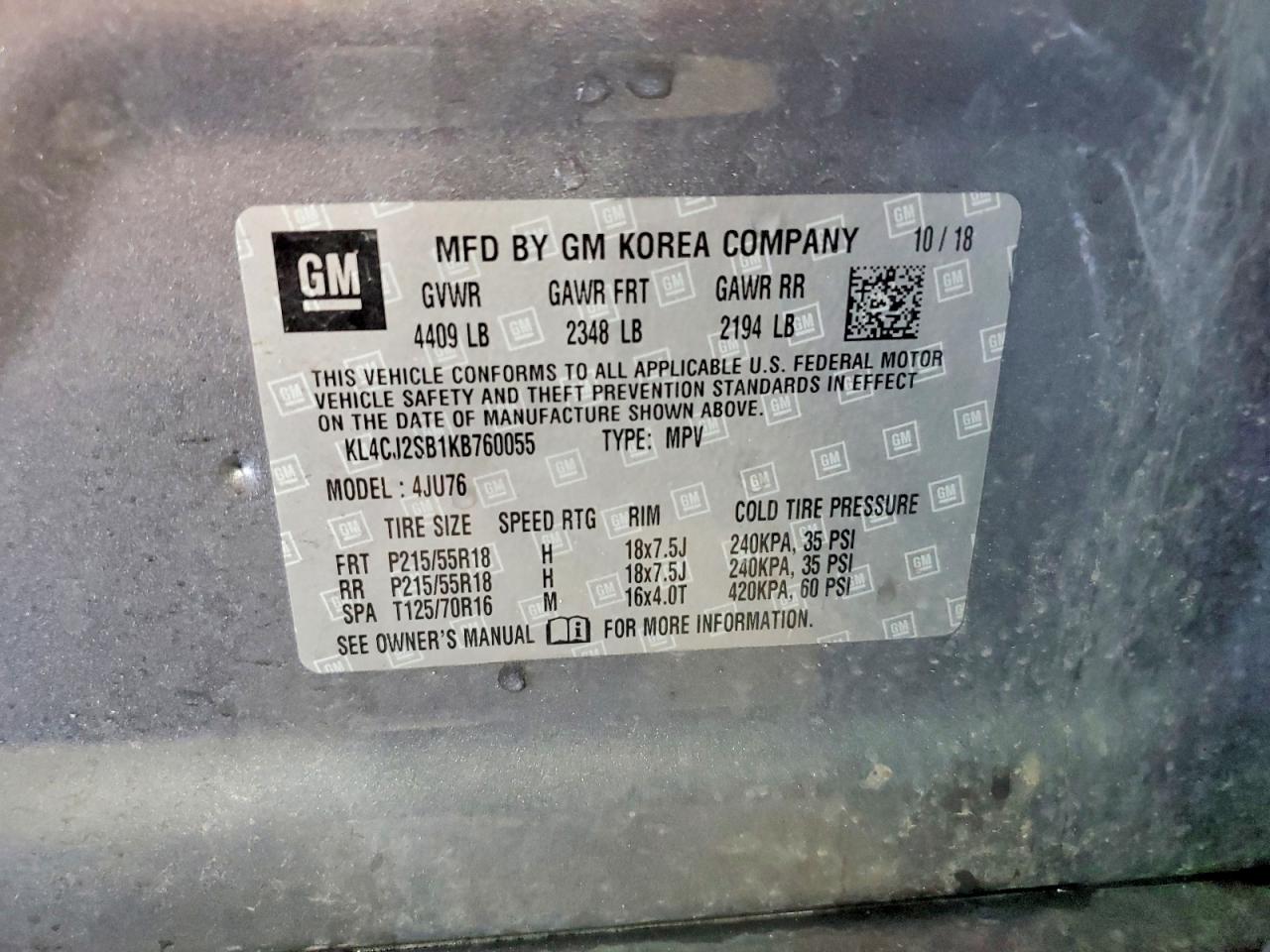 KL4CJ2SB1KB760055 · 2019 BUICK ENCORE · 12/12