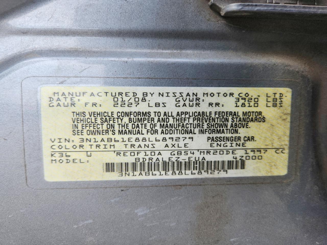 3N1AB61E88L689279 · 2008 NISSAN SENTRA · 12/12