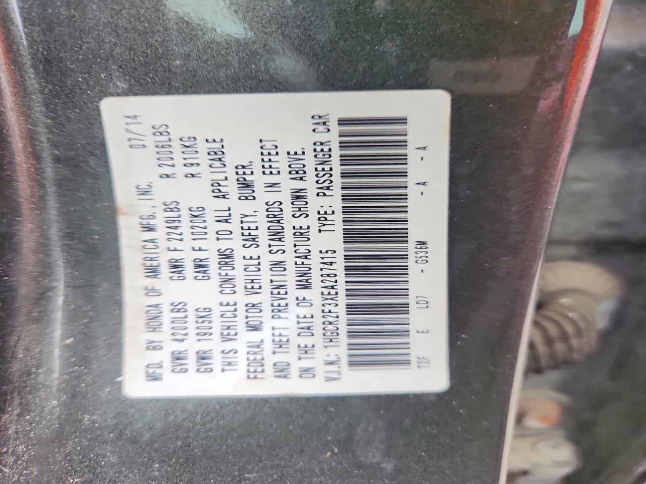 1HGCR2F3XEA287415 · 2014 HONDA ACCORD · 12/12