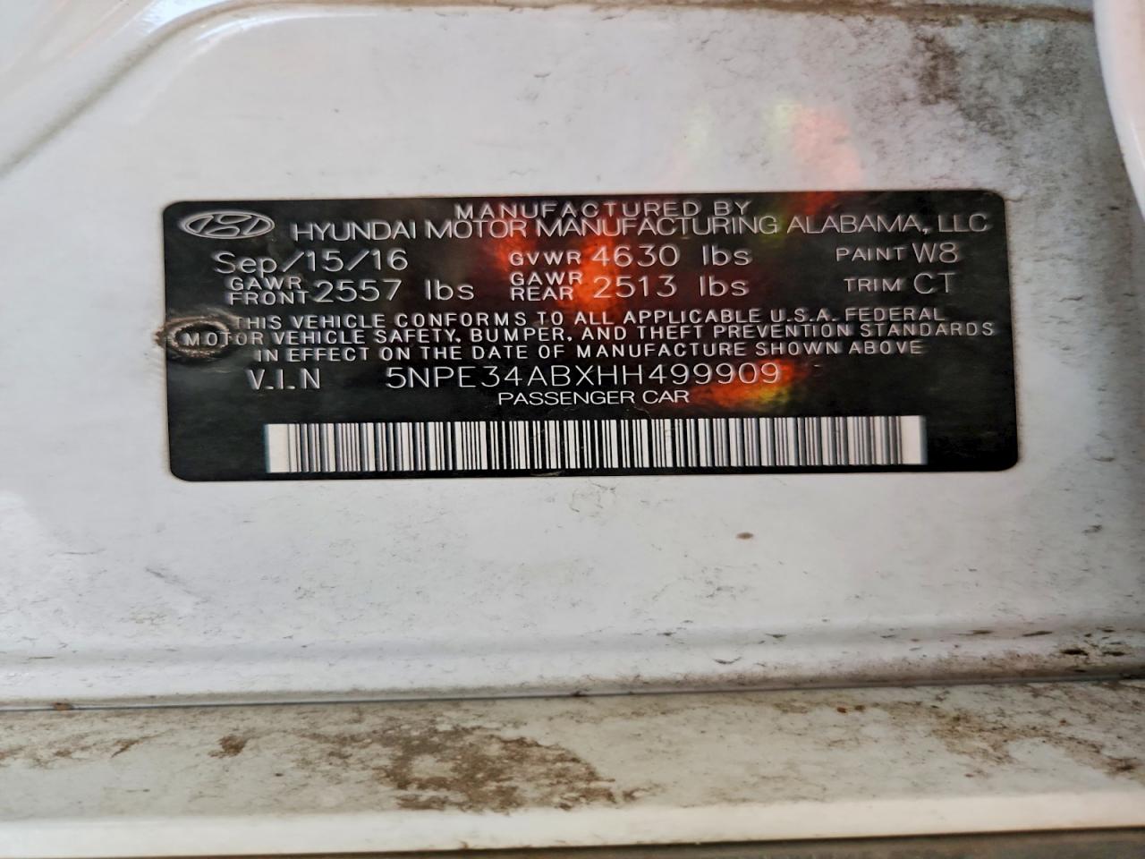 5NPE34ABXHH499909 · 2017 HYUNDAI SONATA · 12/12