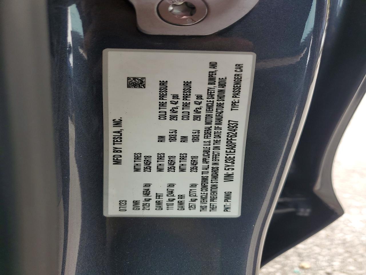 5YJ3E1EA8PF624937 · 2023 TESLA MODEL 3 · 12/12