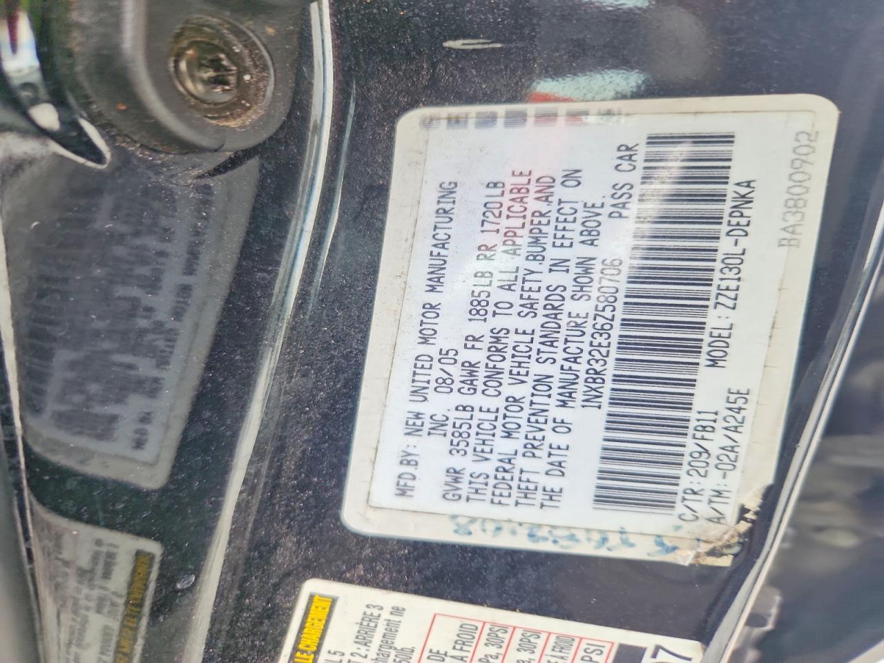 1NXBR32E36Z580706 · 2006 TOYOTA COROLLA · 12/12