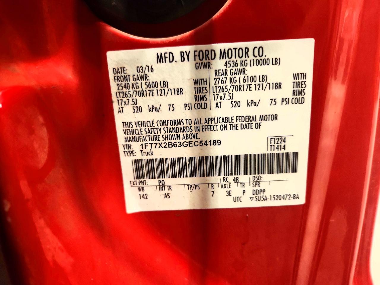 1FT7X2B63GEC54189 · 2016 FORD F250 · 12/12