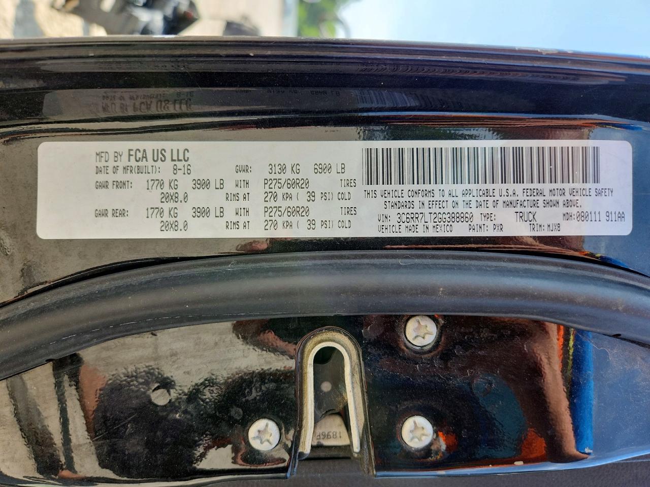3C6RR7LT2GG388860 · 2016 RAM 1500 · 12/12