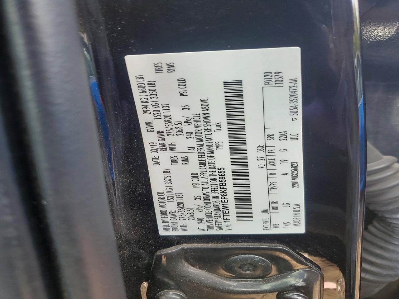 1FTEW1EP8KFB59655 · 2019 FORD F150 · 12/12