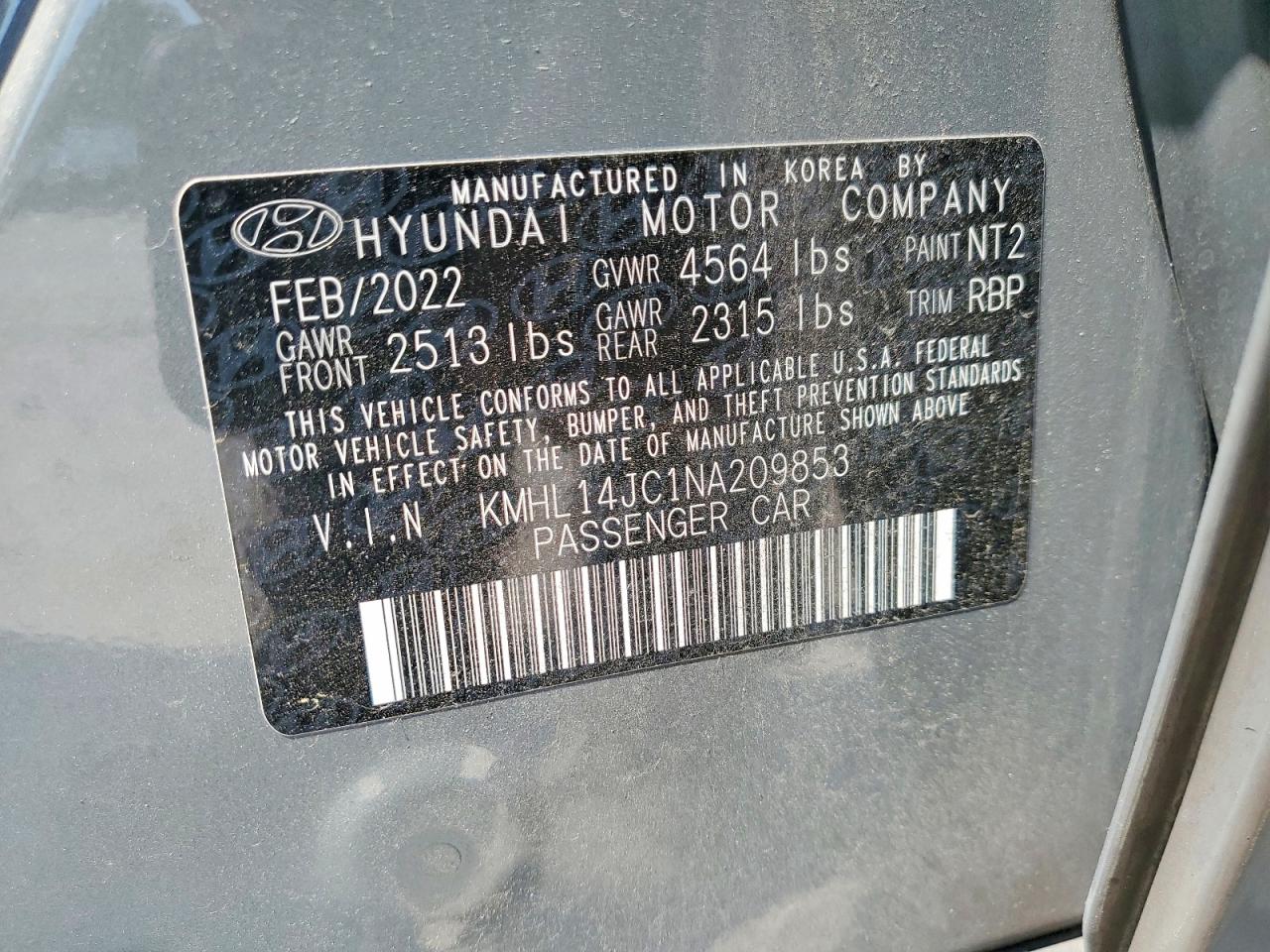 KMHL14JC1NA209853 · 2022 HYUNDAI SONATA · 12/12