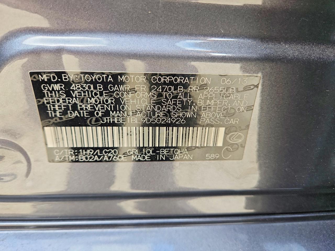 JTHBE1BL9D5024926 · 2013 LEXUS GS · 12/12