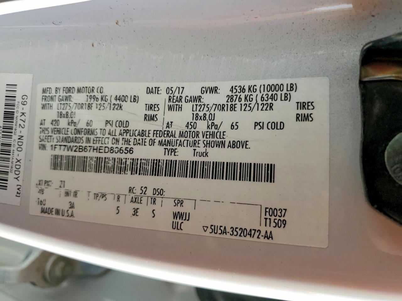 1FT7W2B67HED80656 · 2017 FORD F250 · 12/12