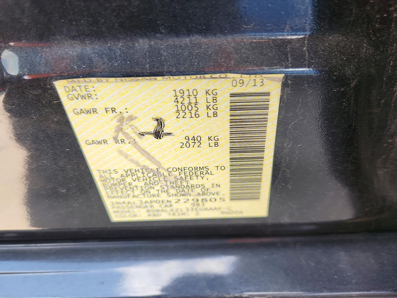 1N4AL3AP0EN229805 · 2014 NISSAN ALTIMA · 12/12