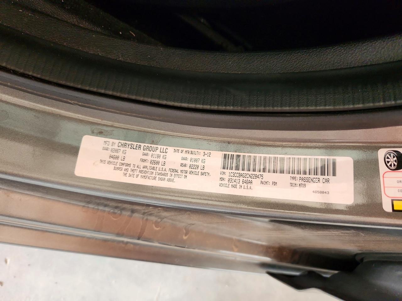 1C3CCBAG2CN228475 · 2012 CHRYSLER 200 · 12/12
