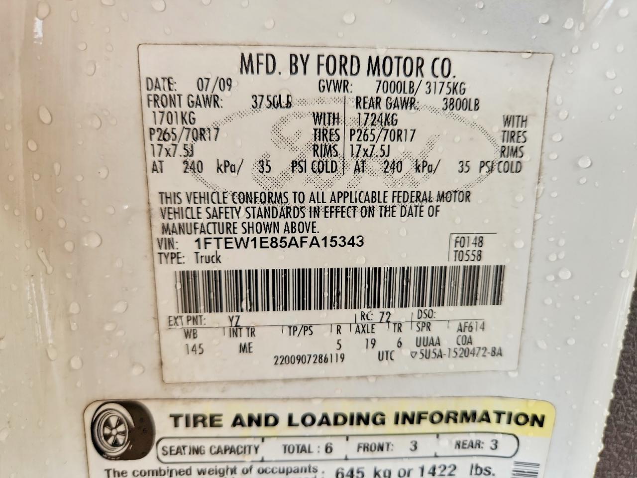 1FTEW1E85AFA15343 · 2010 FORD F150 · 12/12