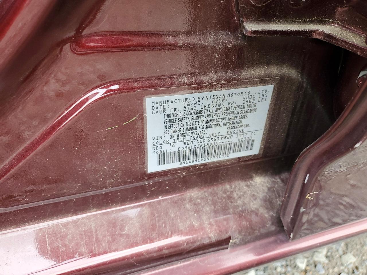 3N1AB8CV0NY291930 · 2022 NISSAN SENTRA · 12/12