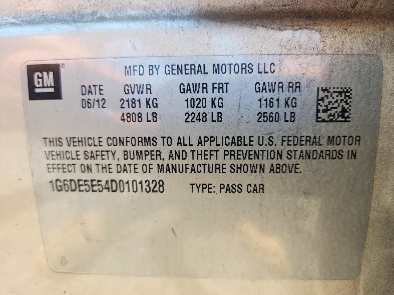 1G6DE5E54D0101328 · 2013 CADILLAC CTS · 12/12