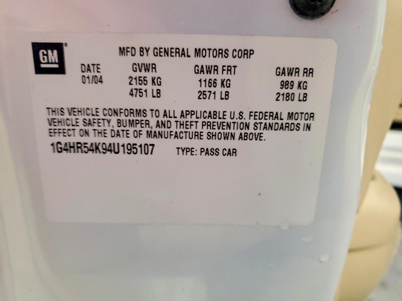 1G4HR54K94U195107 · 2004 BUICK LESABRE · 12/12