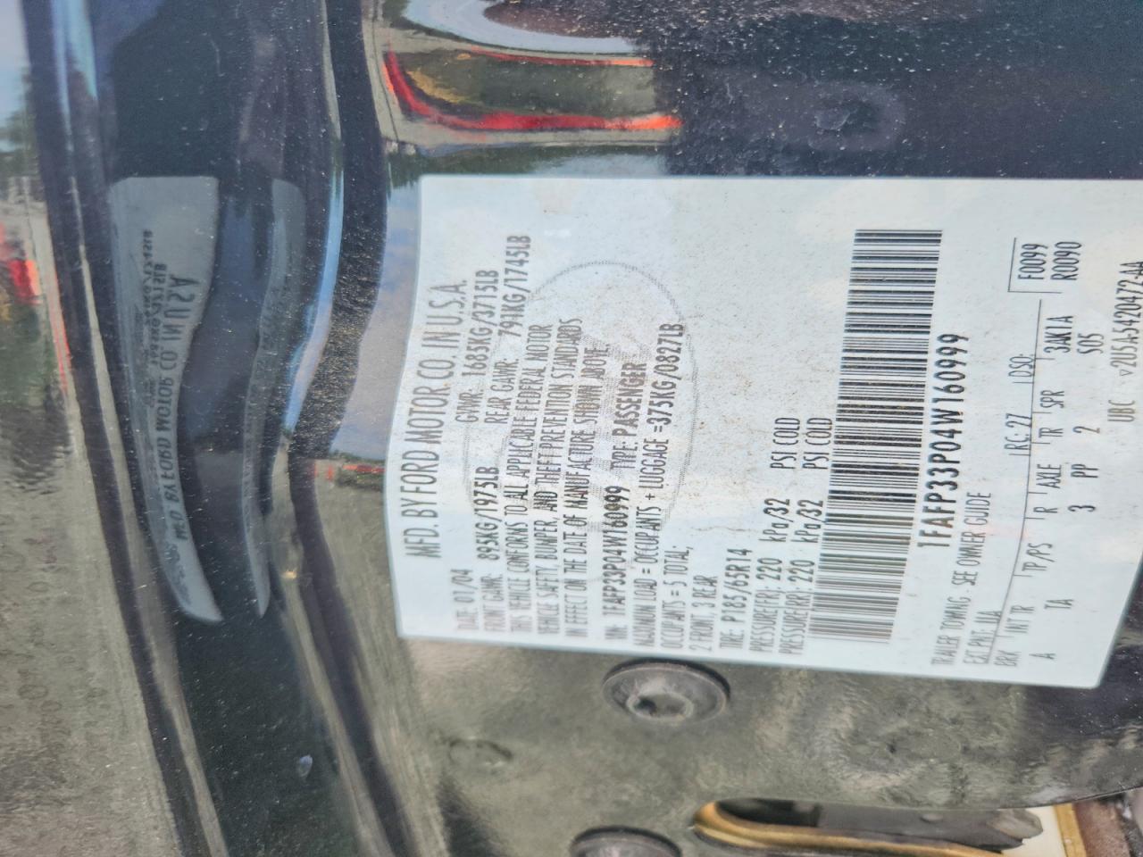 1FAFP33P04W160999 · 2004 FORD FOCUS · 12/12