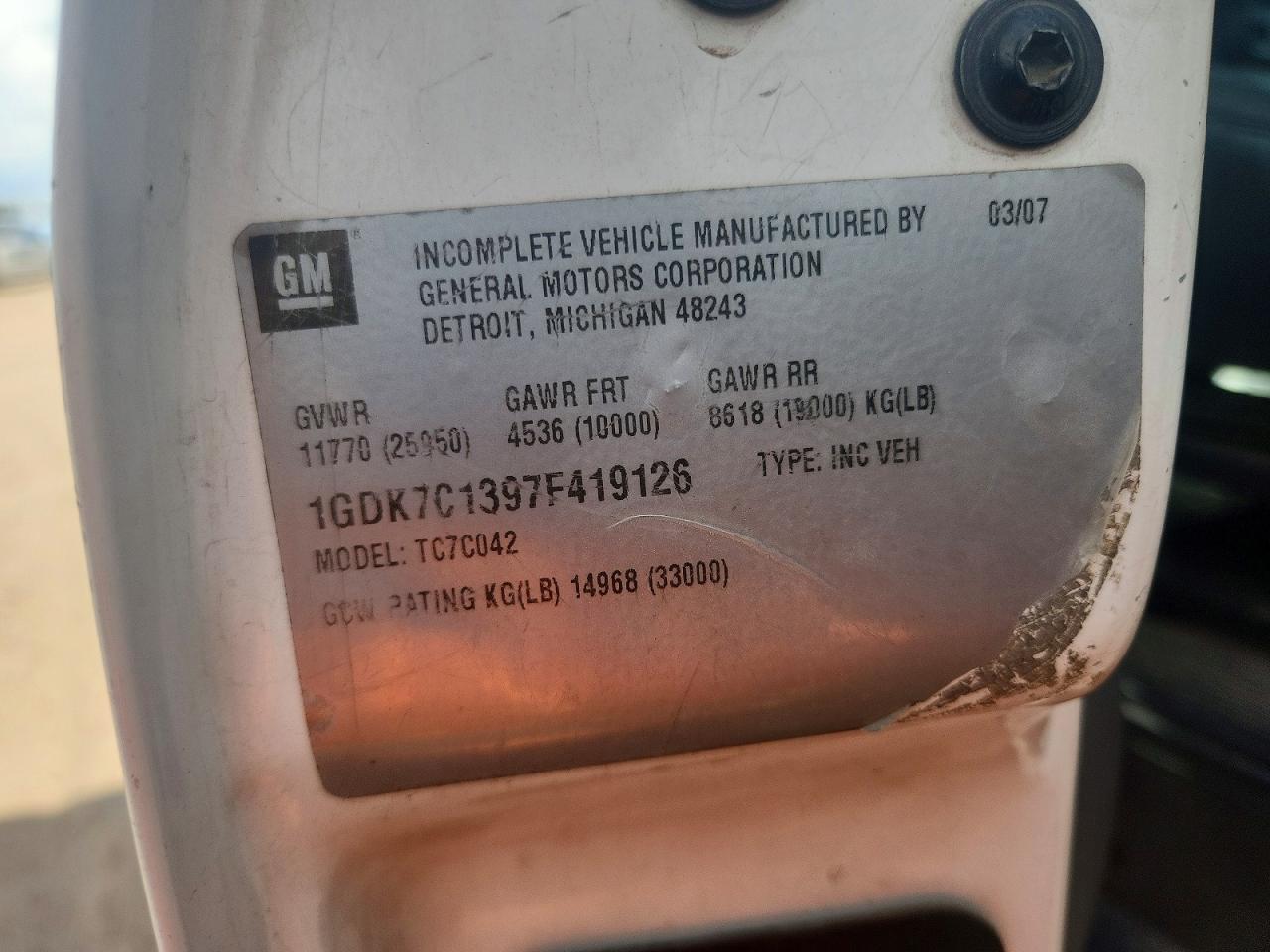 1GDK7C1397F419126 · 2007 GMC C7500 · 12/12