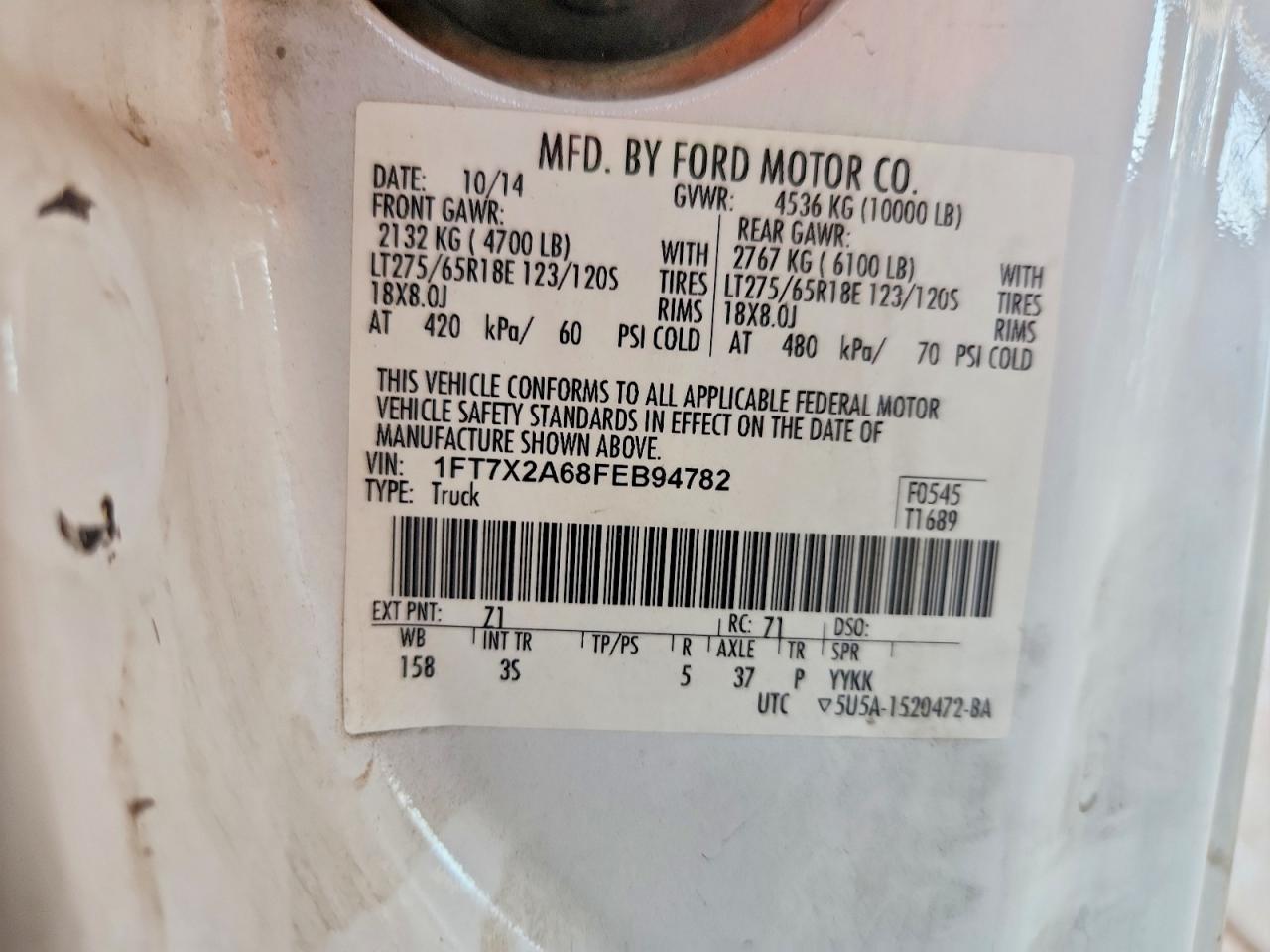 1FT7X2A68FEB94782 · 2015 FORD F250 · 12/12