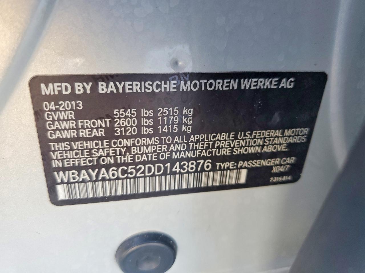 WBAYA6C52DD143876 · 2013 BMW 740 · 12/12