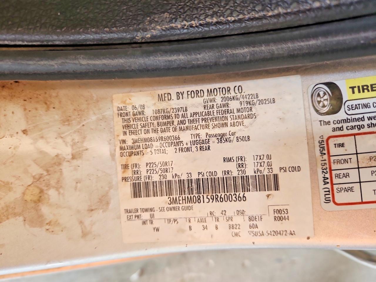3MEHM08159R600366 · 2009 MERCURY MILAN · 12/12