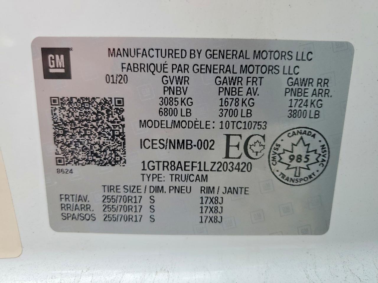 1GTR8AEF1LZ203420 · 2020 GMC SIERRA · 12/12