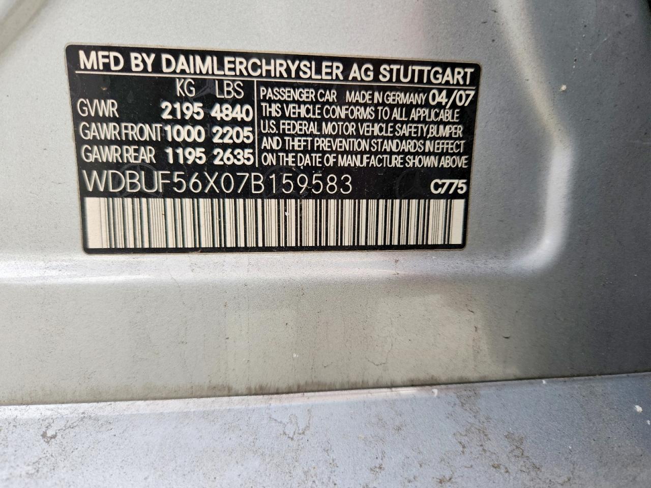WDBUF56X07B159583 · 2007 MERCEDES-BENZ E · 12/12